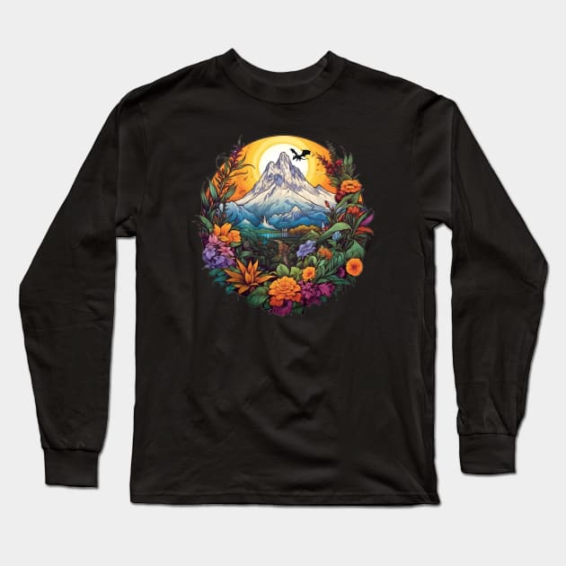 The Lonely Mountain by Sunset - Colorful Illustration - Fantasy Long Sleeve T-Shirt by Fenay-Designs